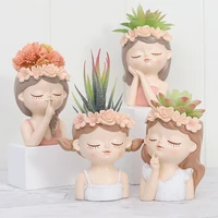 cute girl head shape succulent flower pot durable creative pen barrel balcony desktop resin plant potted home decoration