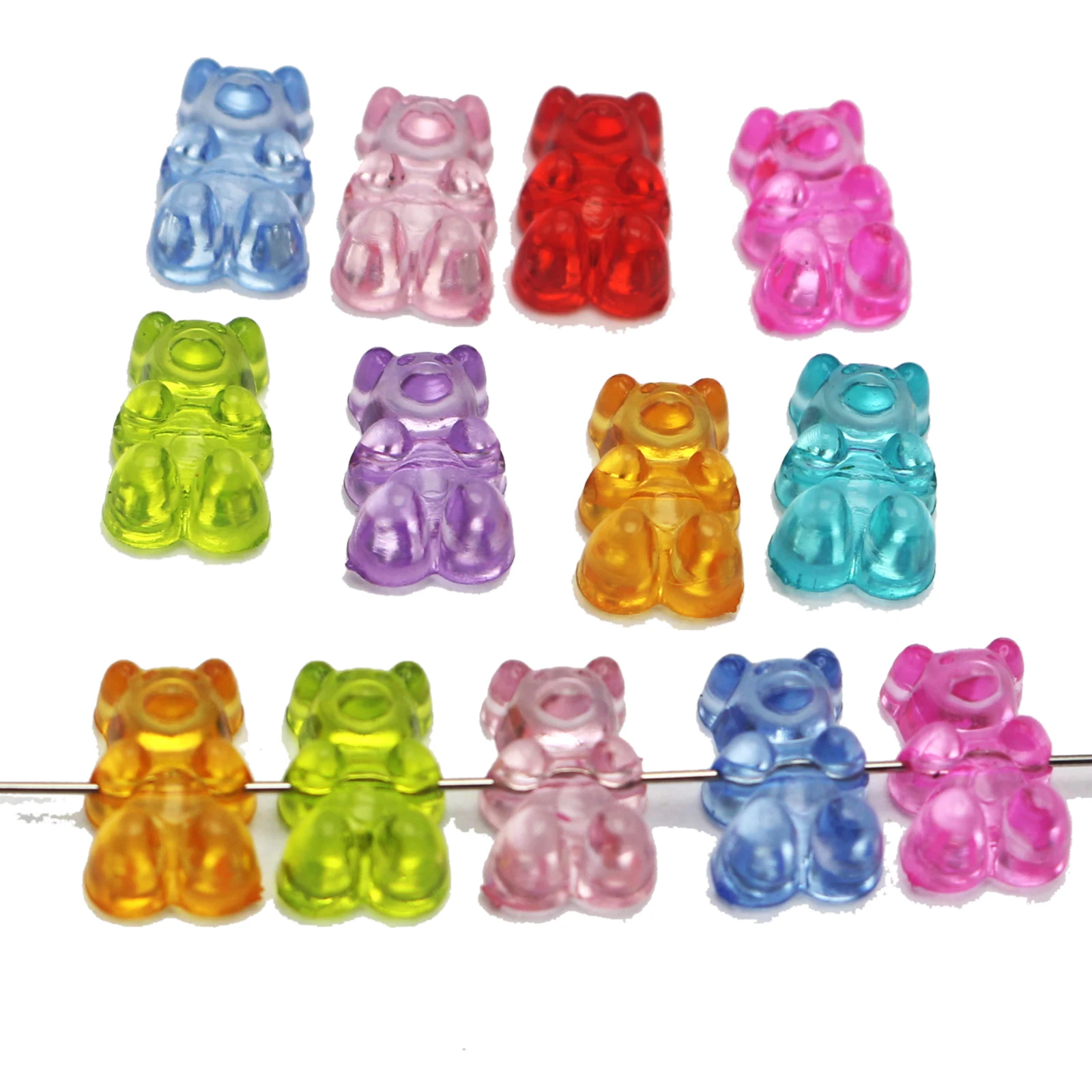 

100 разноцветный Прозрачный Акриловые бусины Gummy Bear с горизонтальным отверстием 12 мм