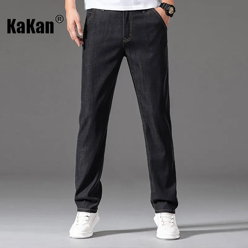 Kakan - New Summer Thin High End Tencel Jeans for Men, Loose Straight Sleeve Elastic Middle Age Long Jeans K42-9767