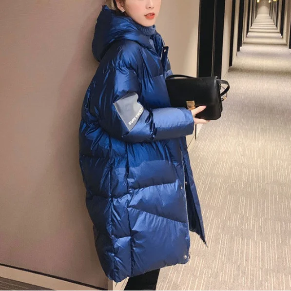 New Winter Jacket Ladies 2021 Down Cotton Long Coat Shiny Face Women's Plus Size Bread Coat Stand-up Collar Coat Winter