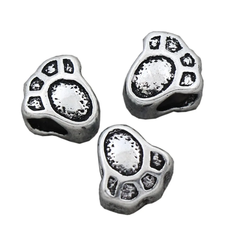 

20Pcs Baby Bear Dog Paw Print Big Hole Beads 10.6x10.3mm Antique Silver Spacers Fit European Charm Bracelets Jewelry L1469