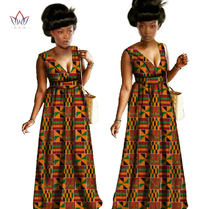 

Bazin African Wax Print Sexy V-neck Dresses Plus Size 7XL Africa Clothing for Women Vestidos Party Dashiki Dress WY366