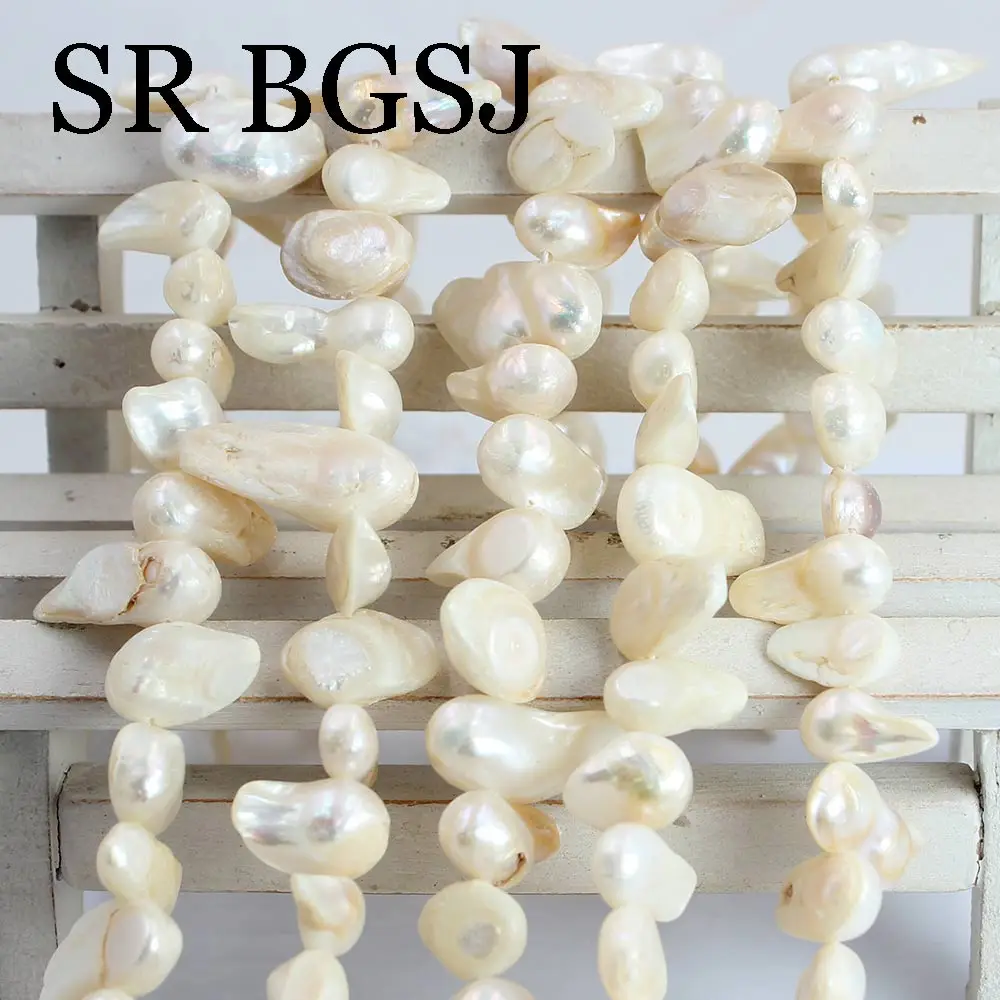 

Free Shipping 8-16mm White Irregular Baroque Teeth Jewelry DIY Natural Freshwater Pearl Punch Loose Beads 34cm