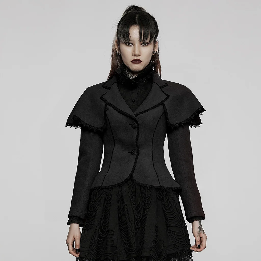 

PUNKRAVE Women's Coat Goth Faux Wool Jacket Gorgeous Fashion Not Detachable Party Dinner Cardigan Short Coat