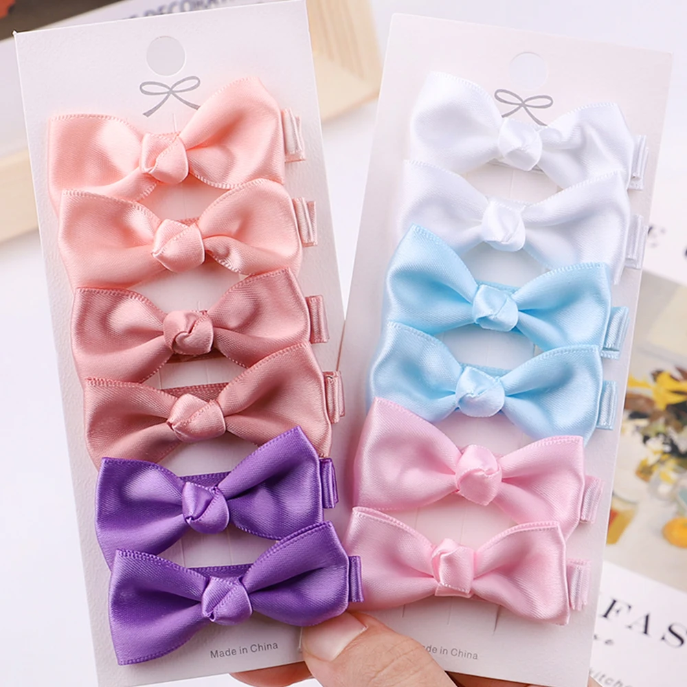 

6Pcs/set 2inches Solid Ribbon Bowknot Hair Clips For Cute Girls Mini Handmade Hairpins Barrettes Headwear Kids Hair Accessories