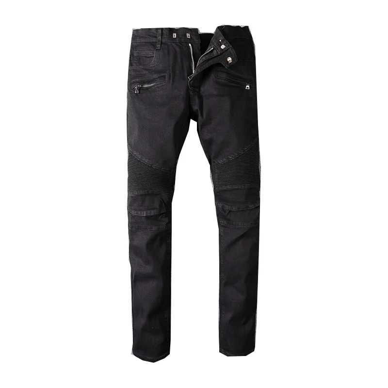 Men's Biker Jeans Classic Stretch Long Jeans Men's Casual Plus Size Black