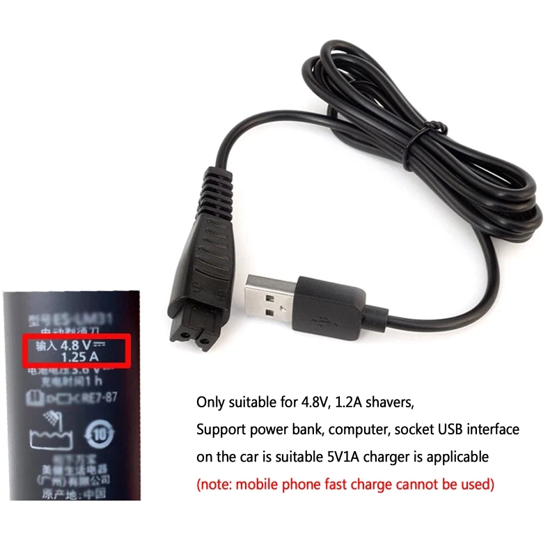 

4.8V 5V 1.25A USB Charger RE7-87 RE7-59 for panasonic ES-RT30 ES-RT40 ES-GA20 ES2065 ES2067 W7657 Shaver for Razor Charger