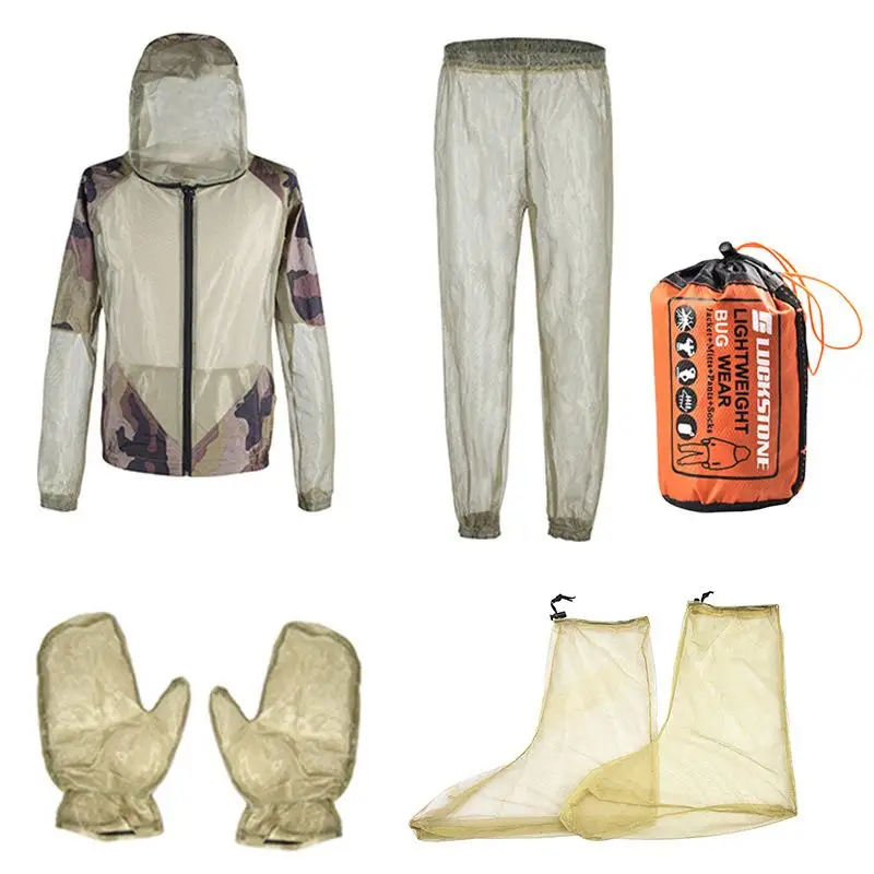 

1 Set Outdoor Protective Mesh Clothes Perspective Mesh Hooded Tops Pants Gloves For Outdoor Fishing Hiking Jungle Adventure