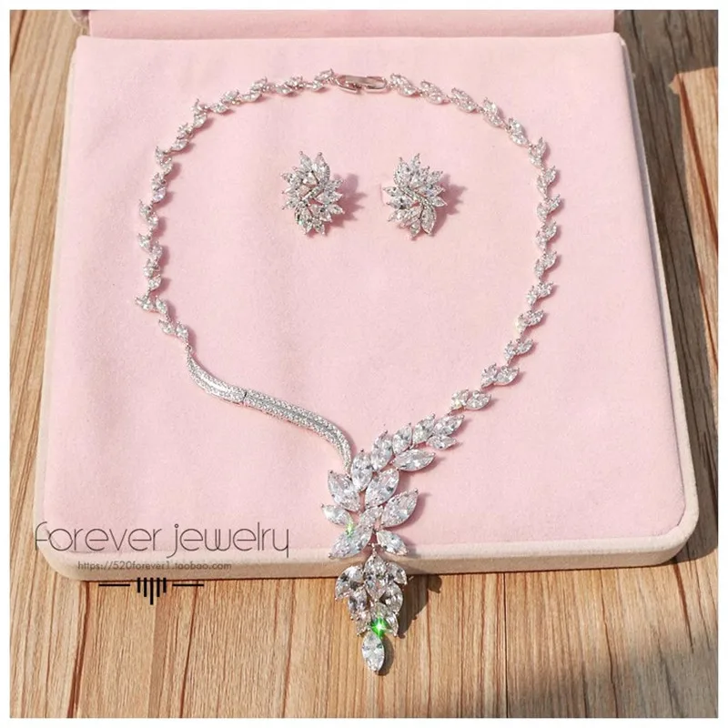 CC блестящее ожерелье серьги-гвоздики комплект свадебных аксессуаров женское