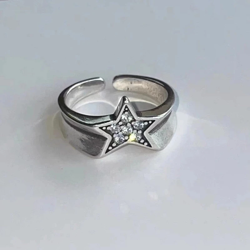 

Vintage Y2K Shiny Crystal Rhinestone Irregular Star Pentagram Adjustable Open Rings For Women Men Egirl Lover 90s Grunge Jewelry