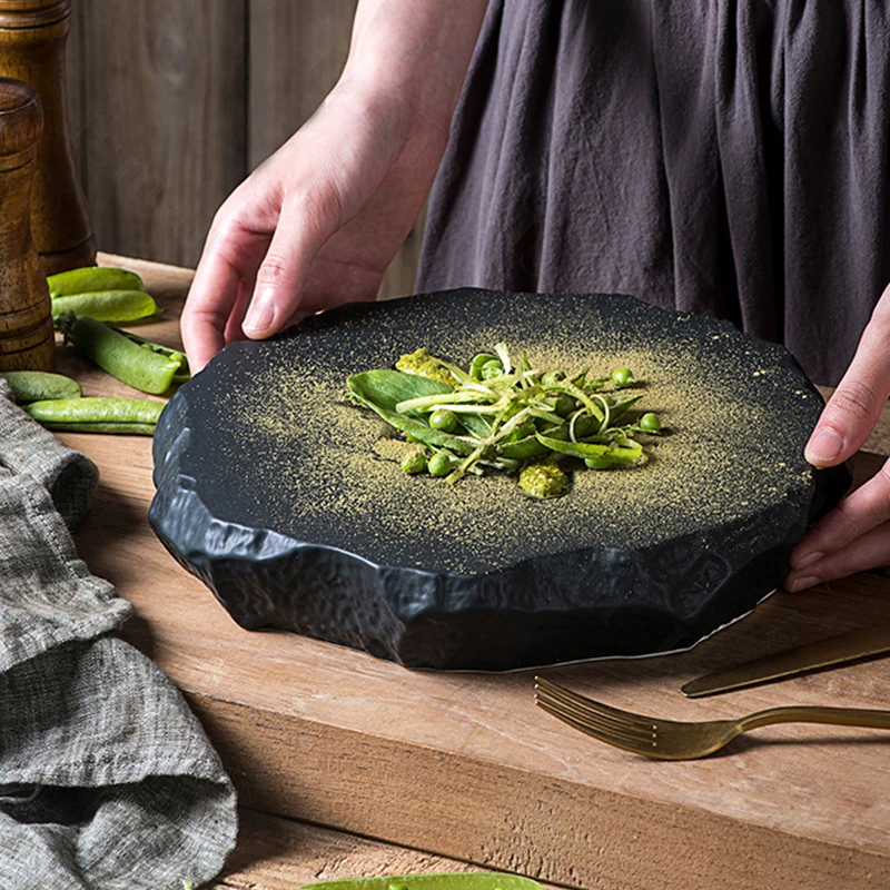 

Керамические тарелки с каменным узором в скандинавском стиле, креативная обеденная тарелка для Западной кухни, стейка, холодная посуда для ...