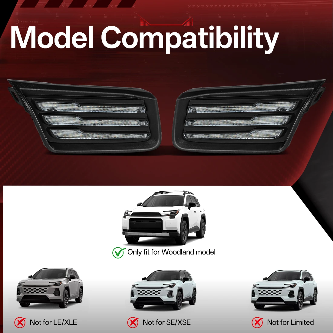 Фото Трехцветные ДХО для Toyota RAV4 RAV-4 Woodland 2026: Дневные ходовые огни, декоративная накладка на передние фары, лампа дневного света, автомобильные аксессуары №1