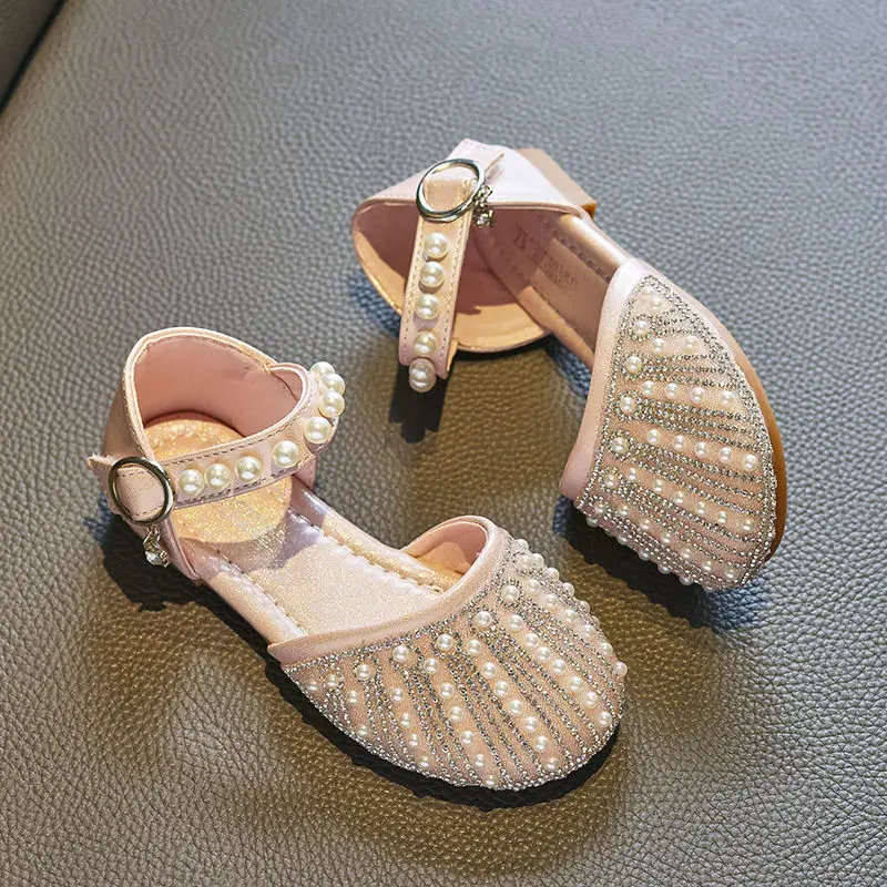 

Little Girl Shoes Children Sandals Girls Princess Shoes 2022 New Girls Soft Bottom Anti-skid Pearl Rhinestone Children Shoes