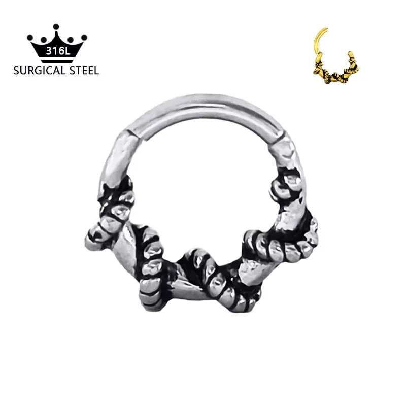 

Punk Daith Cartilaged Earrings Hoop Hinged Nose Rings Septum Jewelrys Conch Lobe Helix Piercing 316L Surgical Steel 16G