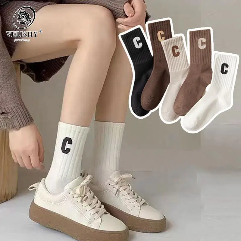 

Women Letter C Print Socks Lady Short Sock For Cycling Cute Solid Breathable Mesh Ankle Summer Running Socks