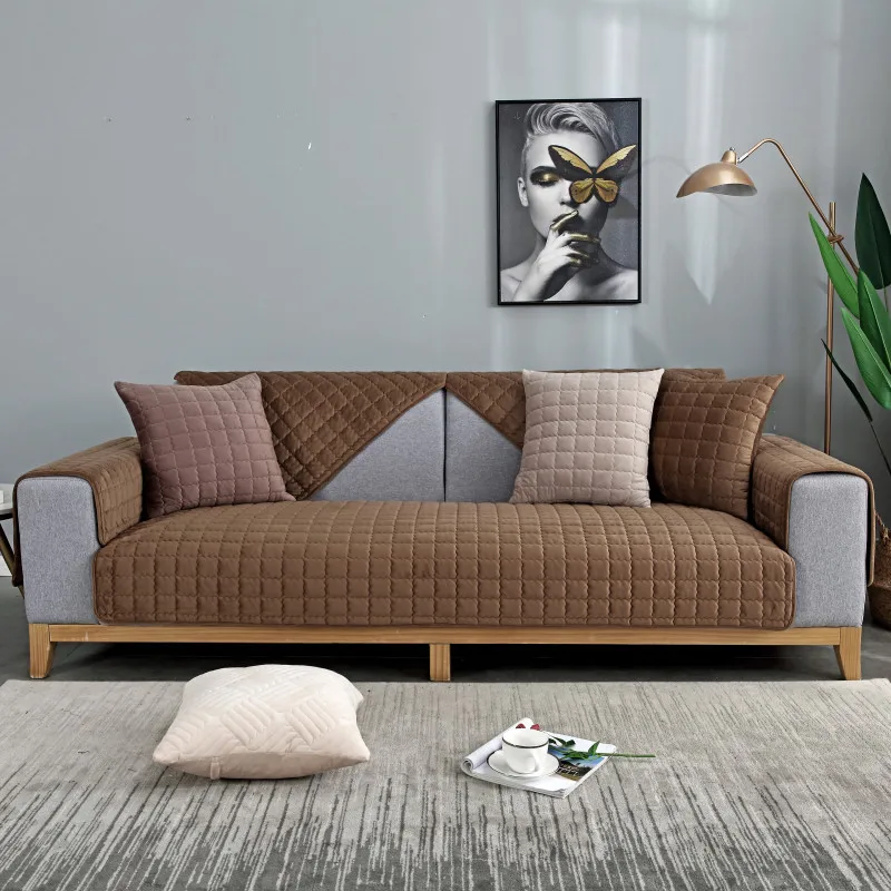 

Solid Crystal Fleece Sofa Cover Universal Non-slip Sofa Slipcover Plaid Couch Cushion Corner Sofa Towel For Living Room Decor