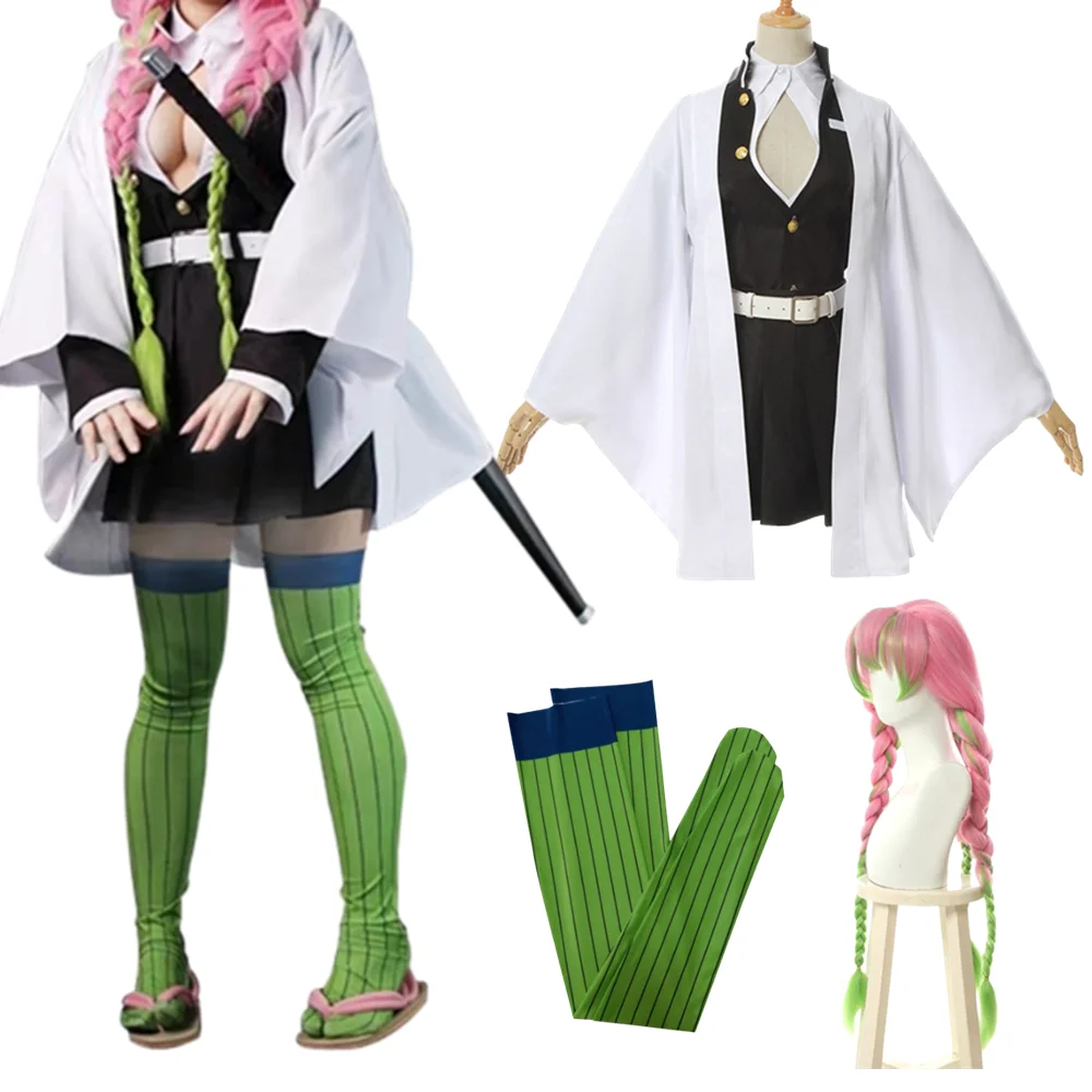 

Кимоно для взрослых и детей, косплей-костюм Kanroji Mitsuri из аниме «рассекающий демонов», униформа Kisatsutai, женская одежда на Хэллоуин