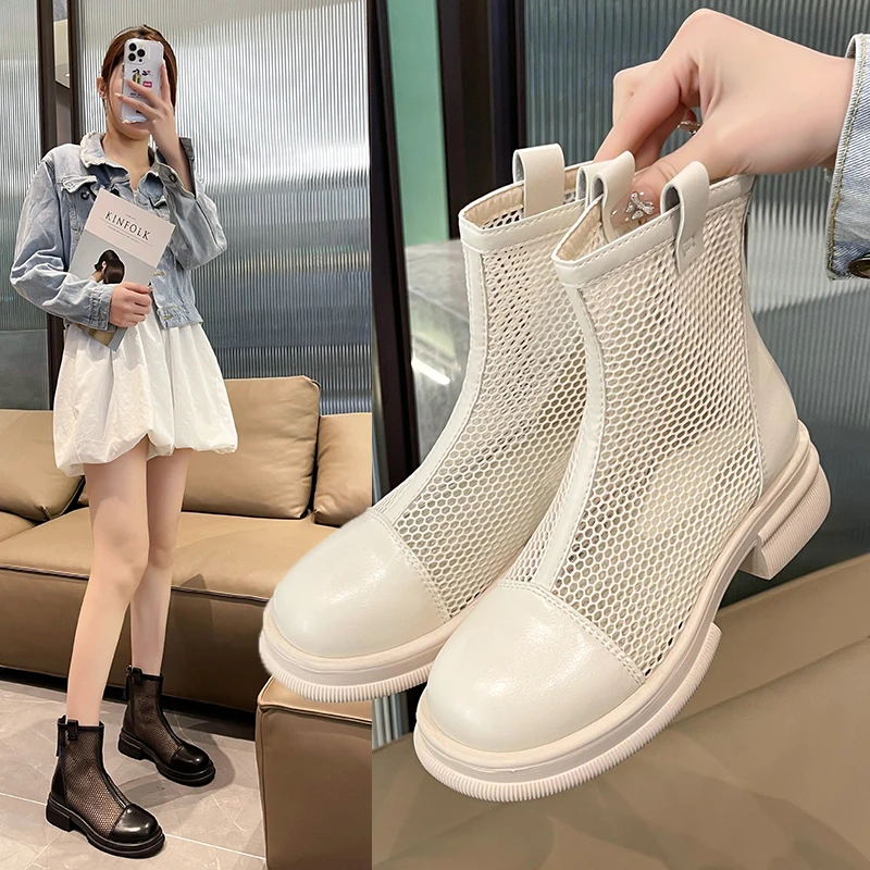 

Summer Breathable Mesh Ankle Boots for Women Fashion Zip Lace Up Casual Shoes Woman Flat Platform Cool Boots Shoes Woman Boots