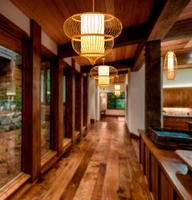 hotel rooms bedrooms kitchens and living rooms are made of wood and bamboo led japanese pumpkin lights