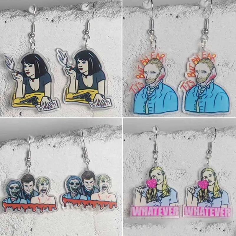 

New Movie Cartoon Character Earrings For Women Fashion Horror Movie Blood Beauty Skull Acrylic Earrings Wholesale
