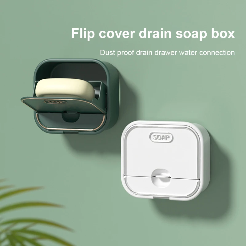 

Easy To Clean Soap Box Toilet Powerful Suction Cup Soap Dish Household Non-slip Soap Container Box Bathroom Accessories Flip-top