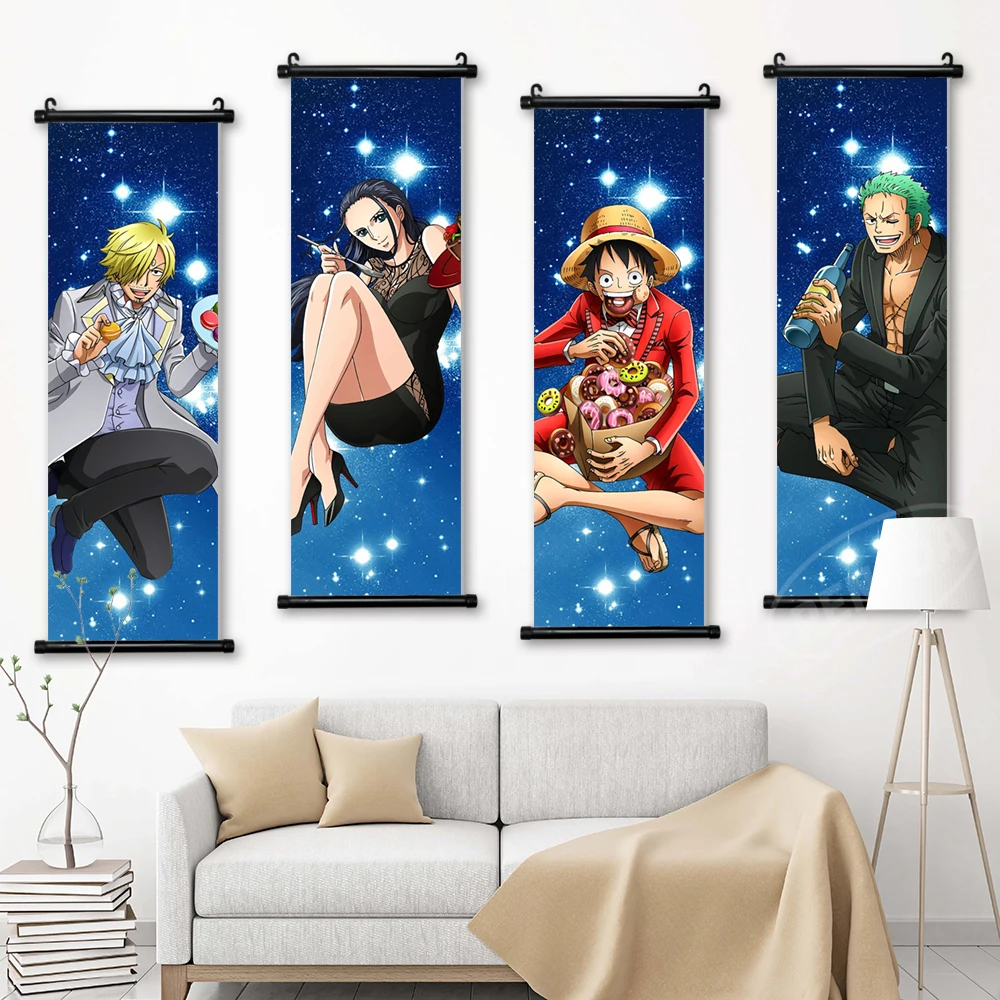 

Wall Art Anime Scroll Hanging One Piece Painting Monkey D Luffy Canvas Nico Robin Nami Poster Picture Print Home Decor Kids Room