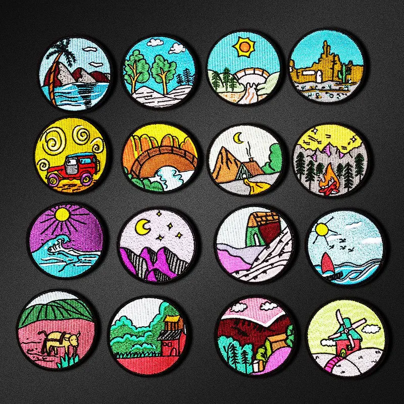 

Outdoor Mountain Camping Patches Embroidery Patches for Clothes Iron On Patches For Clothing DIY Stripe On Clothes Sticker