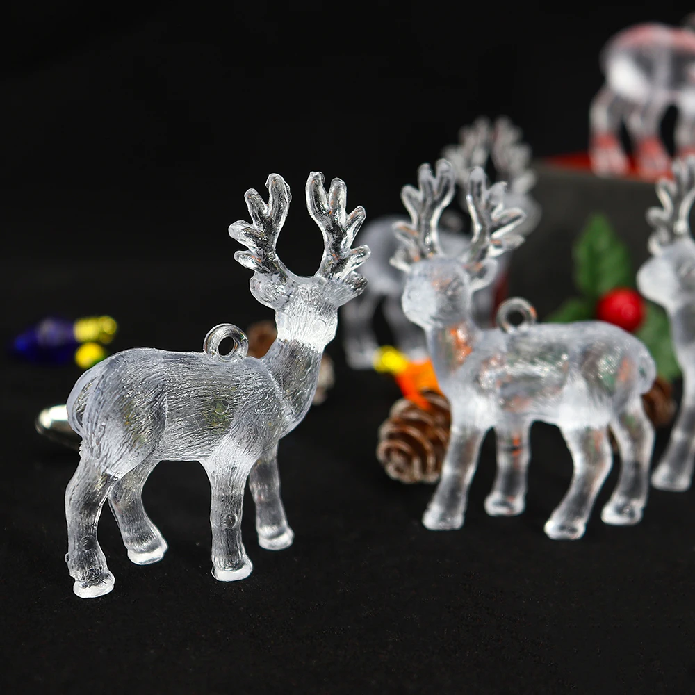 4pcs Christmas Pendant Artificial Deer Simulation Acrylic Reindeer Fairy Tale Garden Decoration Animal Statue Home Elk Ornaments