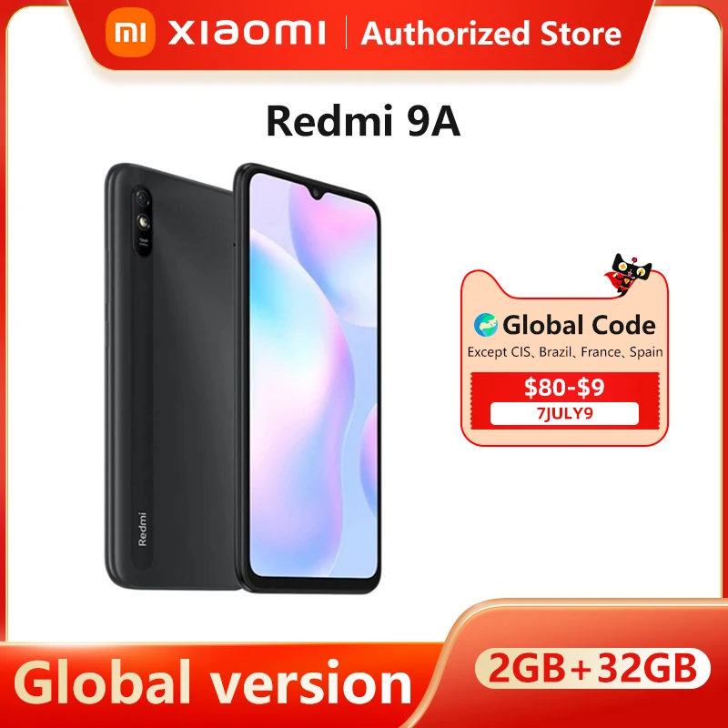 Global Version Xiaomi Redmi 9A Mobile Phone 2GB RAM 32GB ROM MTK Helio G25 Octa Core 6.53 5000mAh Battery 13MP Camera Redmi9A