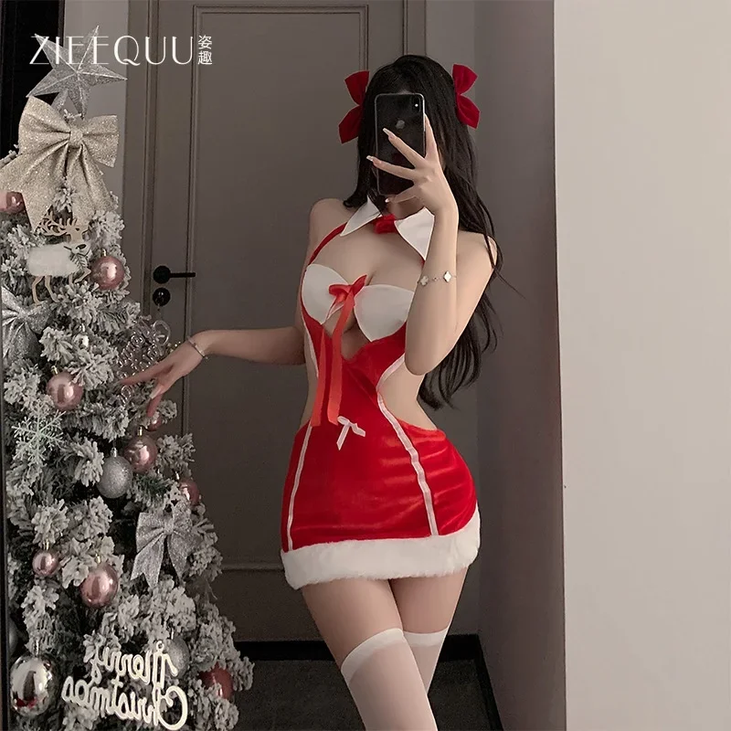 

Ziqi Christmas costume cosplay cute velvet sexy hollow sexy lingerie slim female uniform suit 6108