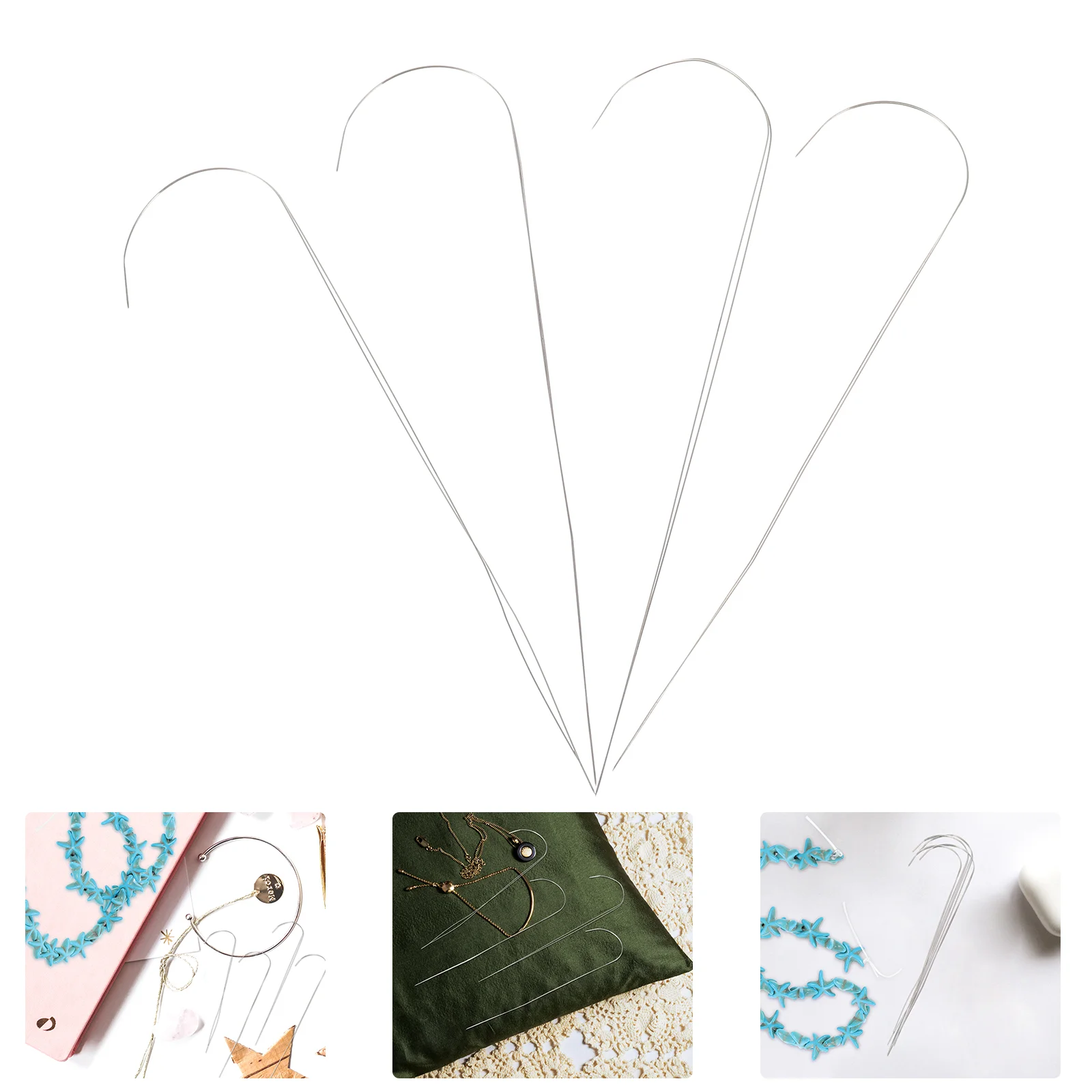 

4 Pcs Necklace Line Manual Beading Needle Jewels Crafts Durable Beaded Needles Practical Sewing Stainless Steel Beads Pin