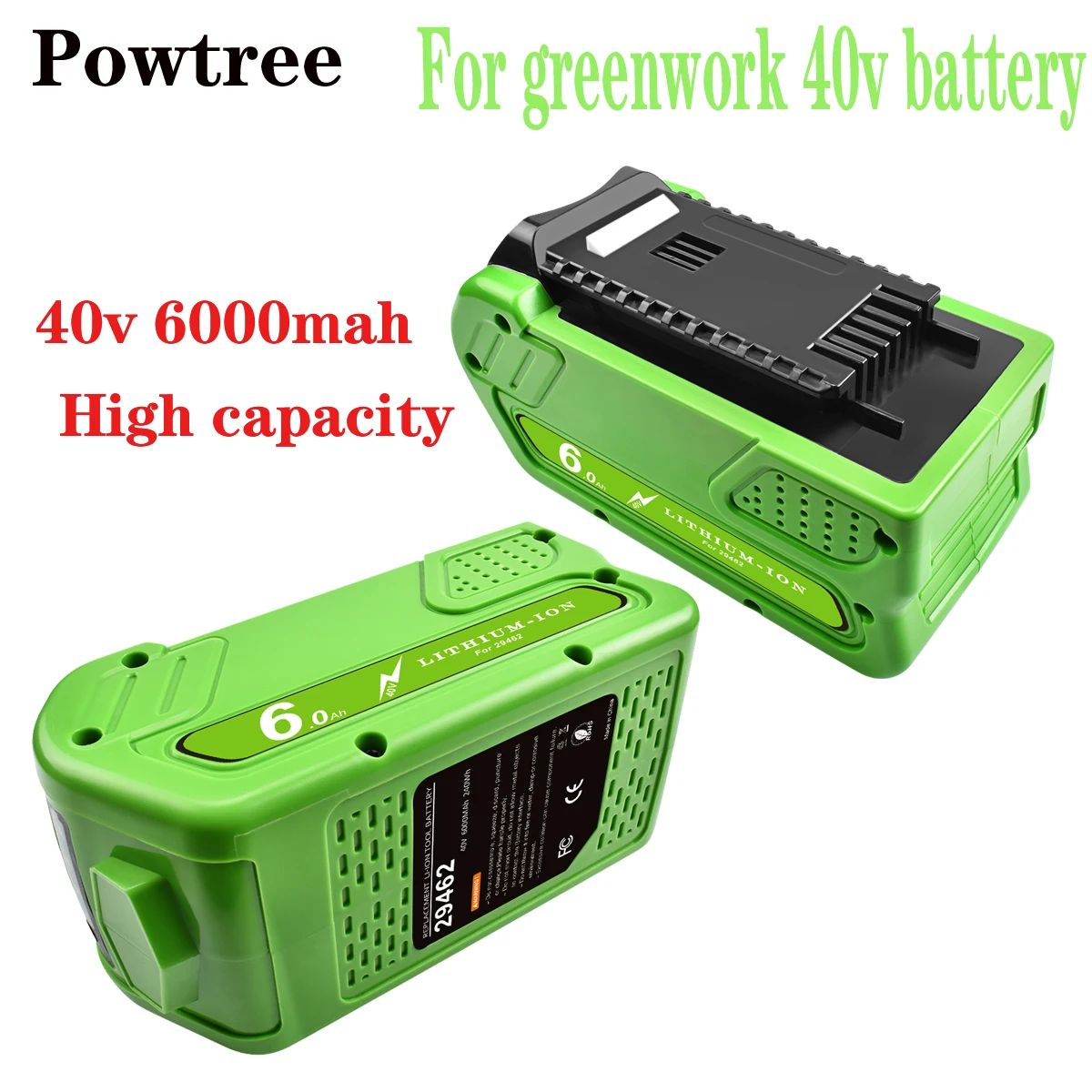 Аккумуляторная батарея для Creabest, 40 в, 6000 мАч, 40 в, 200 Вт, GreenWorks 29462, 29472, 22272G-MAX, GMAX