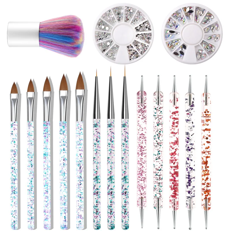 

Кисть с блестящей ручкой для дизайна ногтей, кисть для акрилового порошка, 100% нейлоновый маникюр, акриловые ногти, круглая кисть для дизайна...