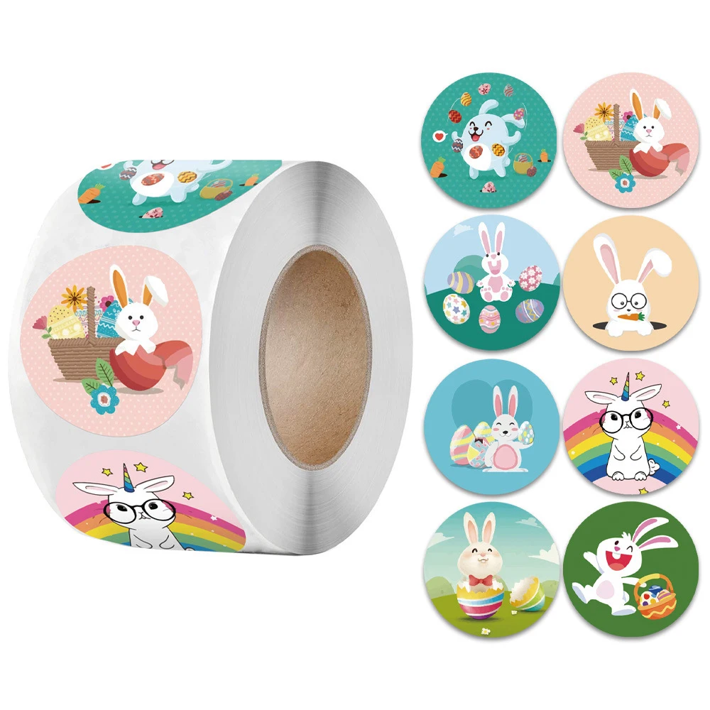 

500pcs Happy Easter Sticker Toy Sticker Adhesive Paper Cake Baking Sticker Labels Easter Party Gift Bag Box Envelope Seal Decor