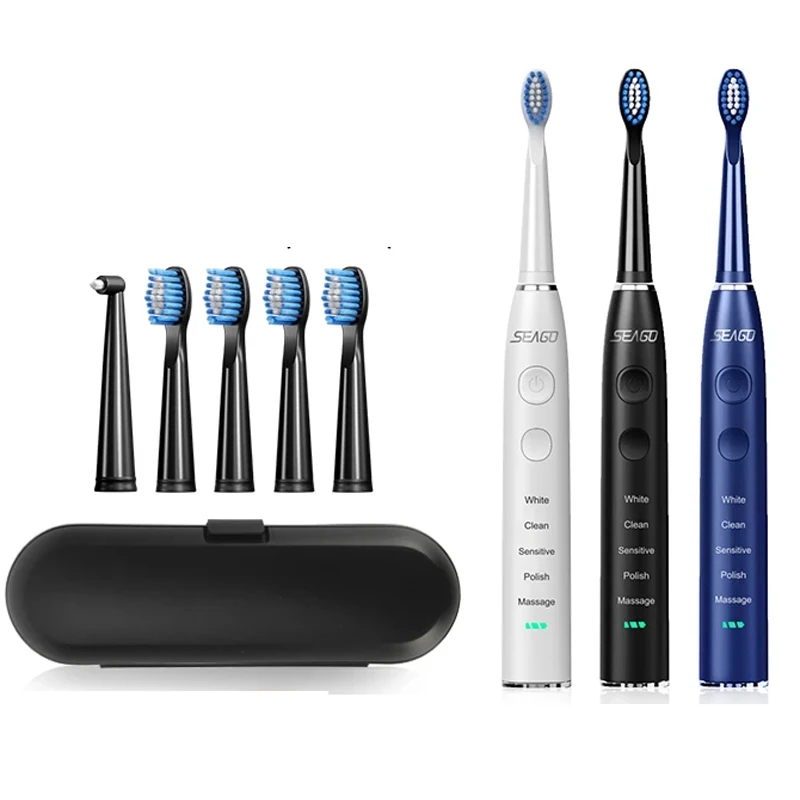 

Seago Sonic Electric Toothbrush Adult Waterproof USB Rechargeable 360 Days Long Standby Time With5 Brush Head 5 Teeth Clean Mode