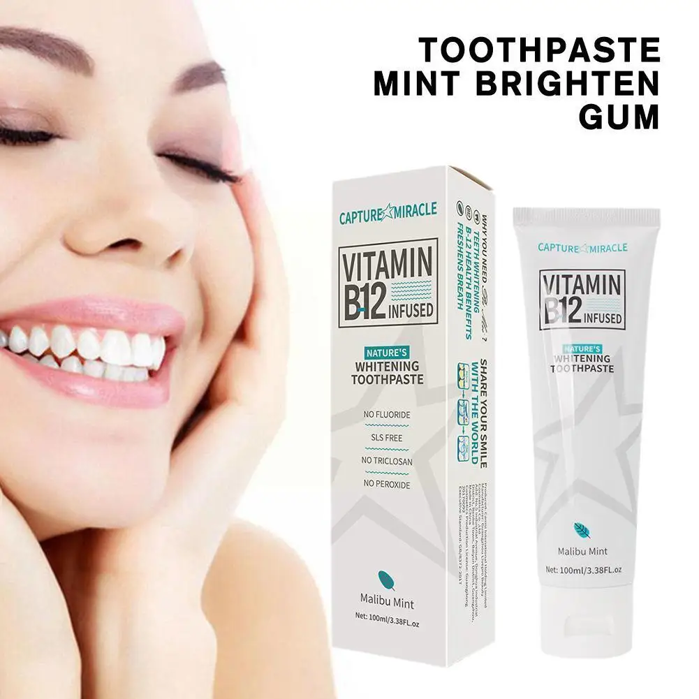 

Vitamin B12 Toothpaste Mint Brighten Gum Repair Oral Beauty Health Breath 100ml Whitening Hygiene Stains Remove Tooth Fresh F5M2