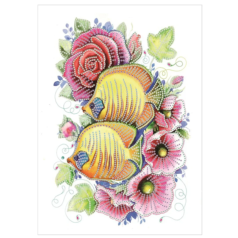 ПРОМО-АКЦИЯ! Набор для рисования алмазной мозаики 5D по номерам "Цветы и рыбы" с особым украшением стразами для декорирования стены.