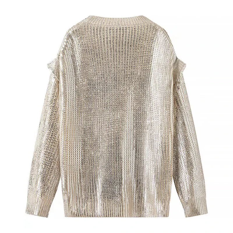 Женский однотонный пуловер с блестками
