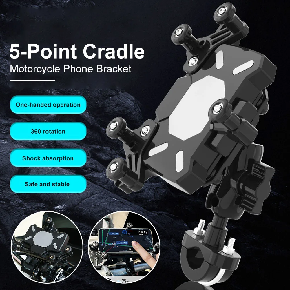 

360° Motorcycle Phone Holder W/ Shock Absorber Shockproof Bike Handlebar Rearview Mirror Mount GPS Clip For 4.7-7.1'' Phone