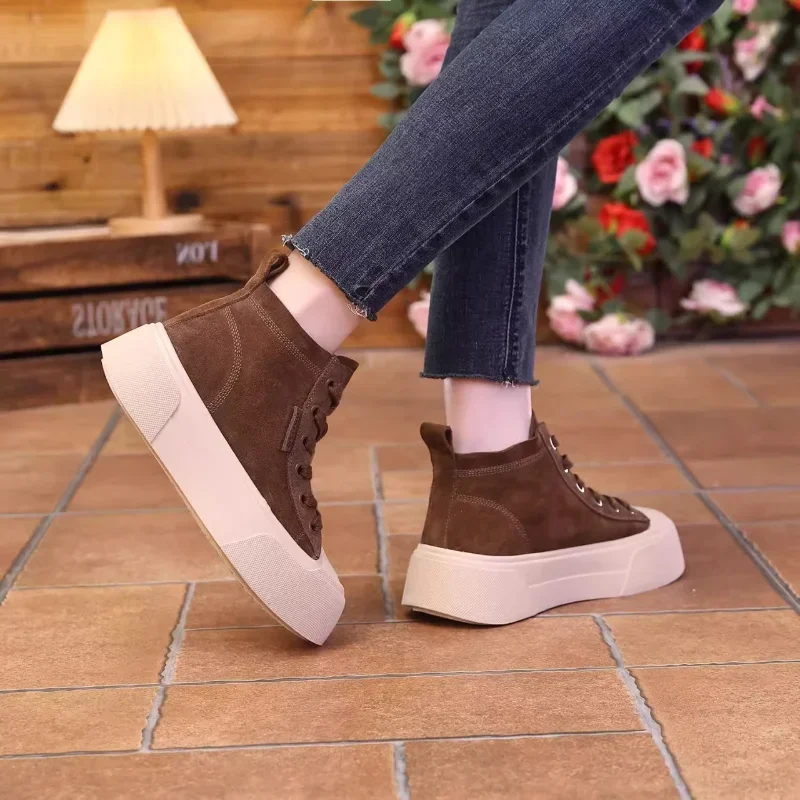 Platform Vulcanized Shoes for Women Sneakers Leopard Print High-top Womens Walking Casual Lace-up Breathable Women's