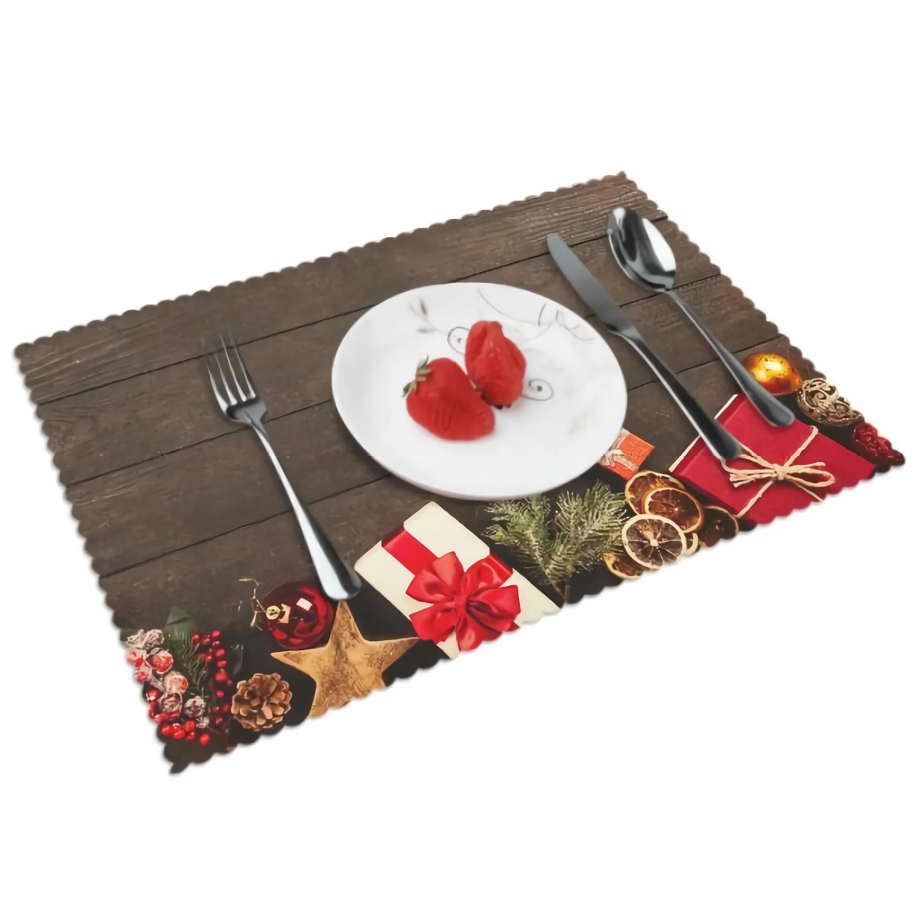 

Christmas Placemats Xmas Gift Board Background Placemat Set of 4 Heat-Resisting Non Slip Table Mats Polyeste Place Mats for