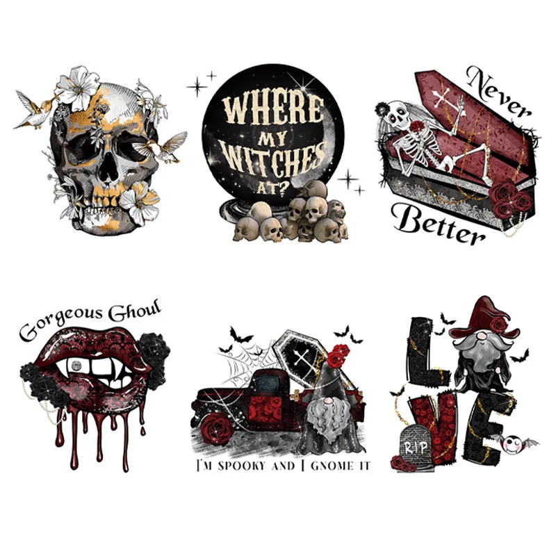 Термонаклейки DTF с принтом гроба черепа автомобиля термонаклейки Переводные