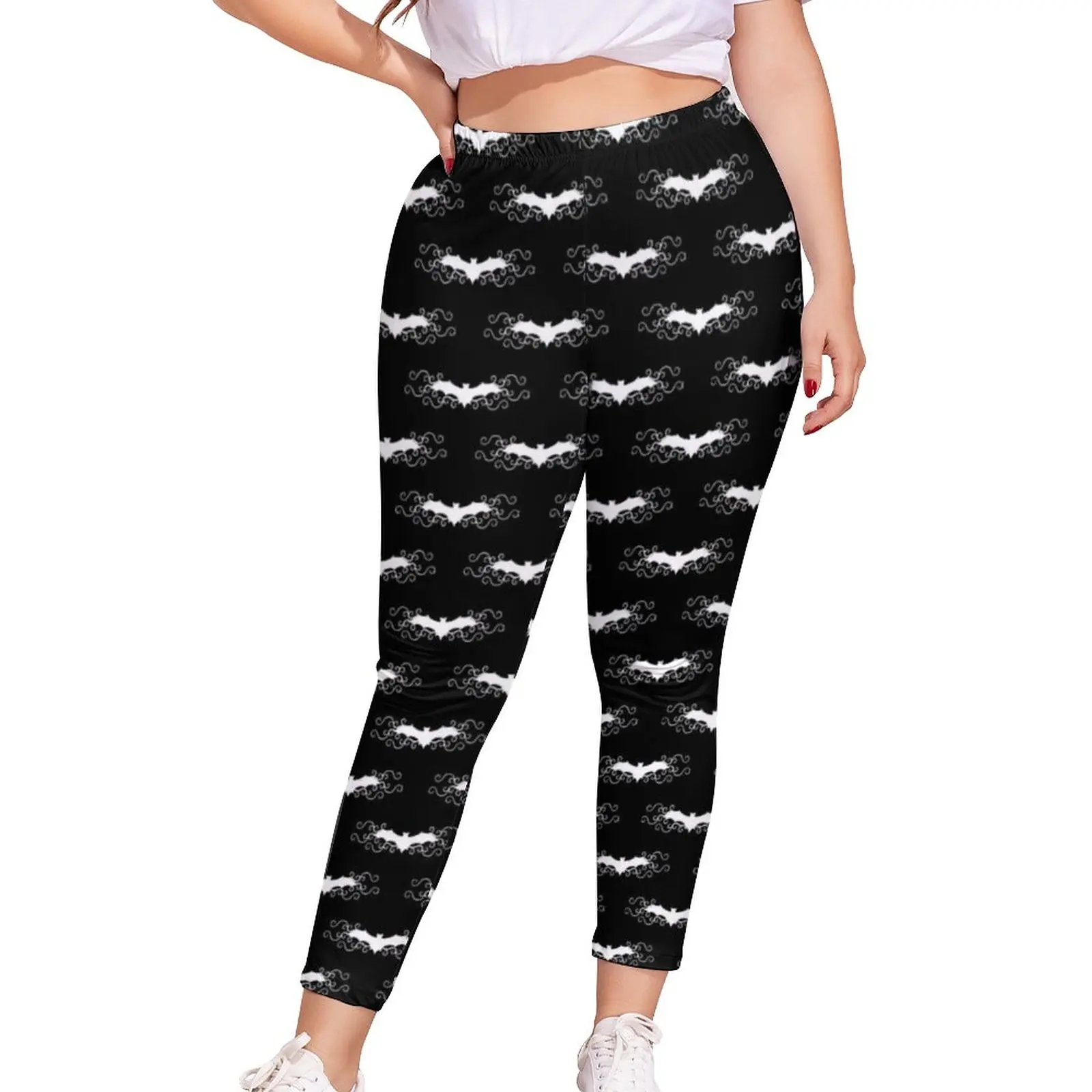 

Gothic Bat Leggings Cute White Bats With Swirls Pattern Teenagers Legging Stretchy Novelty Cycling Pants