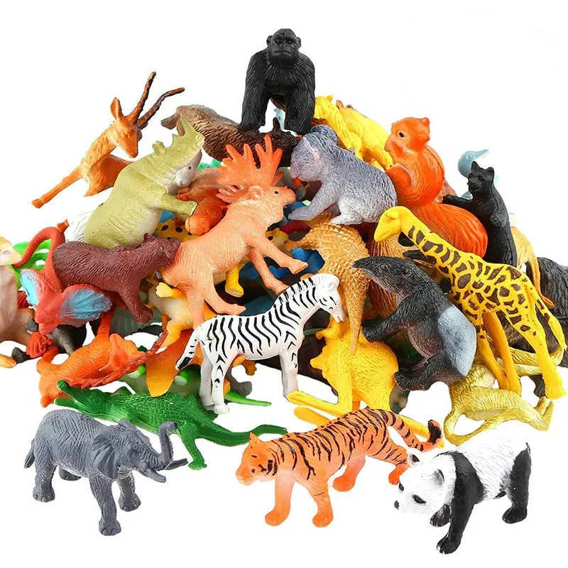 

53pcs/set Mini Animal World Zoo Model Figure Action Toy Set Cartoon Simulation Animal Lovely Plastics Collection for Kids Toy