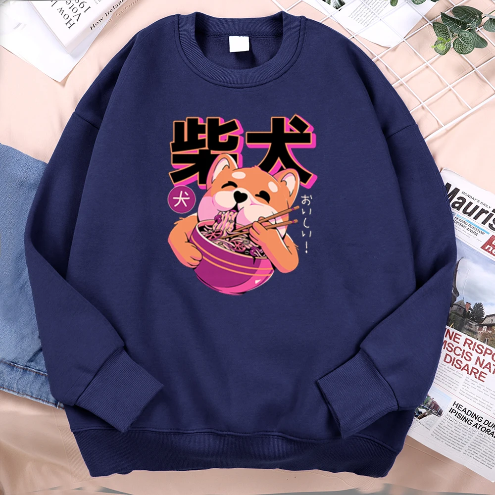 

Cute Shiba Eating Noodles Sweatshirts Men Funny Japan Street Animal Prints Man Tracksuit Fashion Brand Fleece Sweatshirts Male