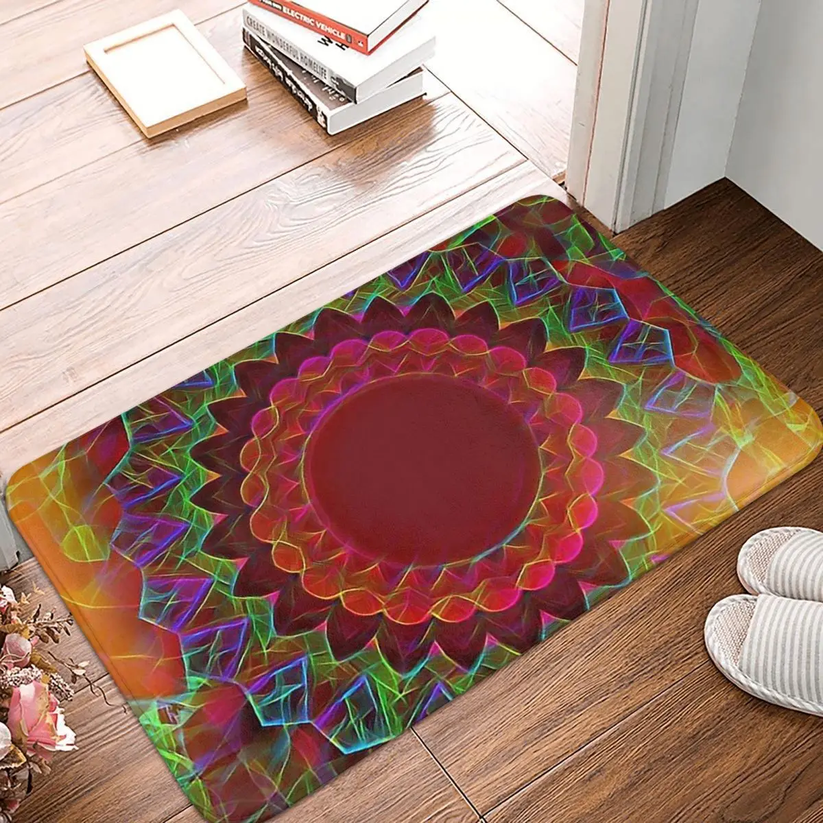 

Прозрачный цветок розы с фиолетовыми зелеными стеклянными листьями, искусственный ковер, декоративный ковер для входа, гостиной, дома, кухн...