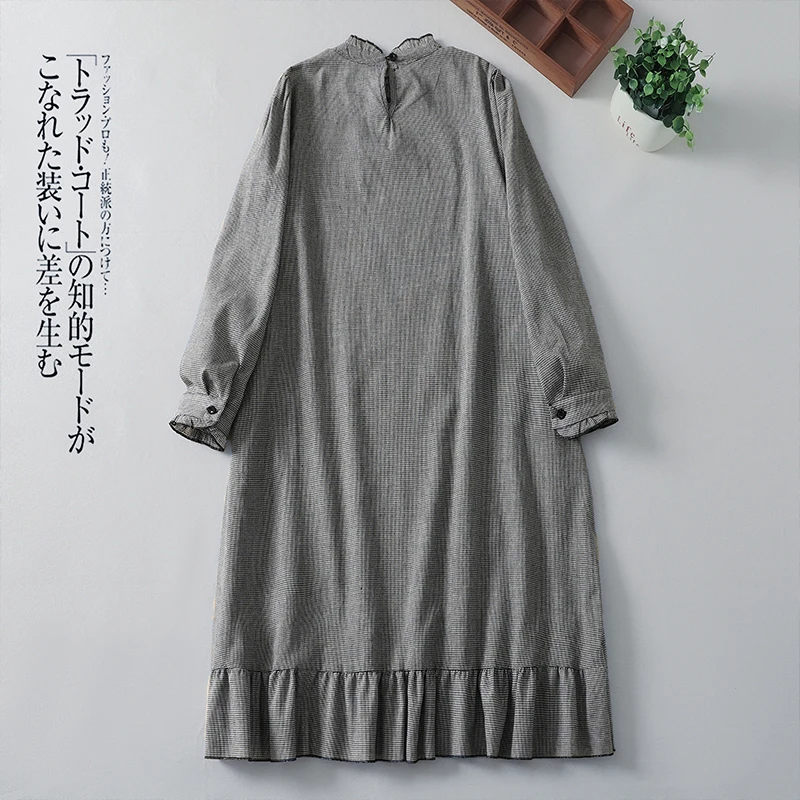 Фото NYFS 2025: весна-осень, новые винтажные свободные женские платья, Vestidos Robe Ete Femme Elbise, хлопковое льняное платье с длинными рукавами и принтом №2