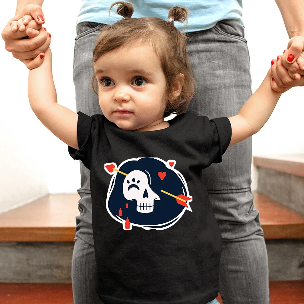 

Cute Cartoon Skull Print Toddler Girls Clothes Summer Casual Fashion Kids Shirt Europe Trend Novelty 2022 Children's Tops Tees