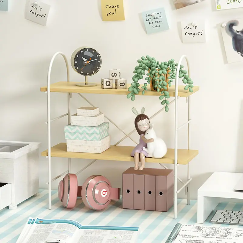 

Home Office Dormitory Desk Bookshelf Single/Double Layer Desktop Shelves Organizer Desktop Makeup File Tray Organizer