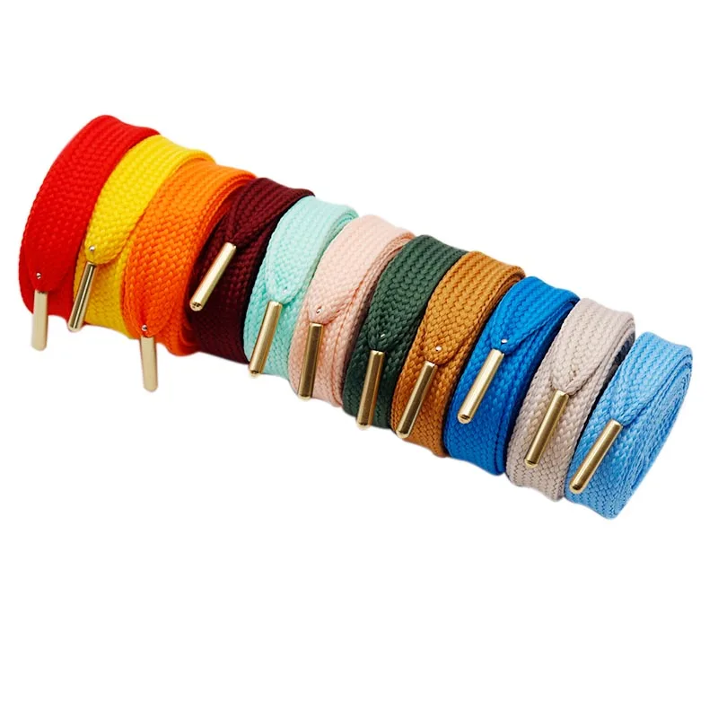 

Coolstring Shoe Accessories 18MM Wide Flatlace 11 Bright Colors Solid With Classic Golden Aglets White Canvas Gift Box Draw Tape